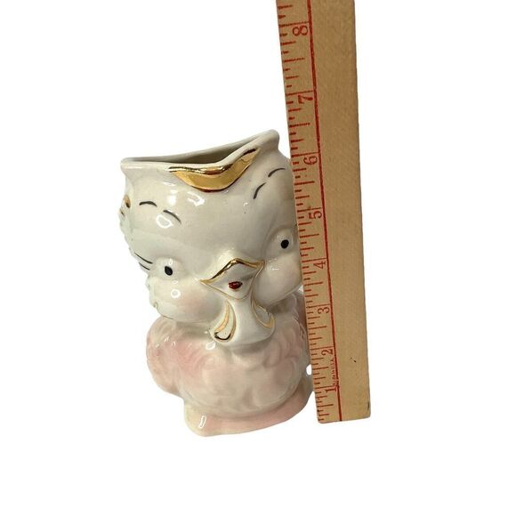 VIntage 1950's Shawnee Ceramic PInk Bird Owl Chick PItcher Creamer 6"  Gold Trim - Picture 9 of 10